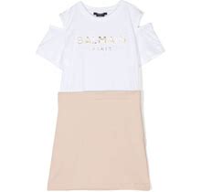 BALMAIN Logo-Print Cut-Out T-Shirt Dress White