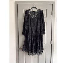 Torrid Women's Sz. 28 Black Lace Overlay 3/4 Sleeve Fit & Flare Dress