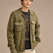 Lucky Brand Acid Wash Button Through Sweater Cardigan - Men's Clothing Tops Sweaters In Olive Night Acidwash, Size L