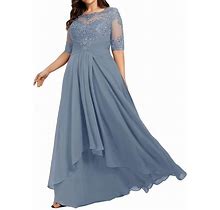 Plus Size Mother Of The Bride Dresses For Wedding Lace Mother Of The Groom Dresses Long Chiffon Pleated Slate Blue