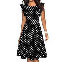 YATHON Women's Vintage Ruffle Floral Flared A Line Swing Casual Cocktail Party Dresses