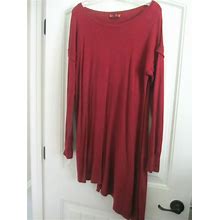 Red Long Sleeve Knit Dress - Size Large - Asymetric