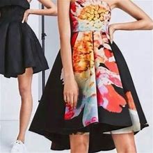 H&M Dresses | H&M Strapless Scuba Floral High-Low Flare Dress | Color: Black/Red | Size: 6