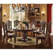 Acme Furniture Vendome Cherry 7 Piece Large Round Pedestal Dining Table Set
