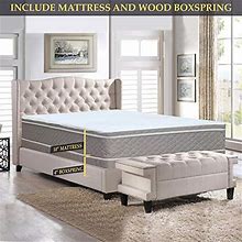 Nutan 10Inch Medium Plush Eurotop Innerspring Mattress And 4Inch Wood Boxspringfoundation Set Queen, White And Gold