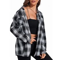 Kevamolly Plaid Long Sleeve Flannel Shirts For Women Loose Fit Boyfriend Button Down Shirt Casual Flannel Blouse Tops