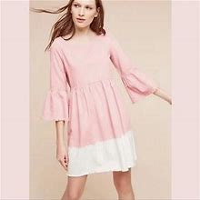 Anthropologie Dresses | Anthropologie Lillibet Dress Holding Horses Pink Ombre Dip Dye Cotton Size 12 | Color: Pink/White | Size: 12
