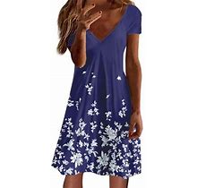 Summer Dresses For Women 2023 Casual Short Sleeve Casual V Neck Floral Print Dress Casual Dress