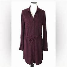 Cloth & Stone Dresses | Cloth And Stone L/S Shirt Dress Button Down Small Burgundy Tie Work Soft | Color: Purple/Red | Size: S