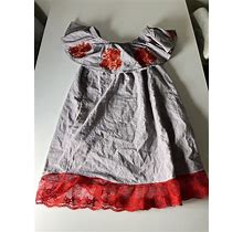 UMGEE Womens Large BOHO Dress Embroidery Gray And Red