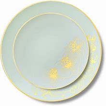 32 Piece Combo Antique Turquoise And Gold Round Plastic Dinnerware Set (16 Servings) - Orchid - Posh Setting