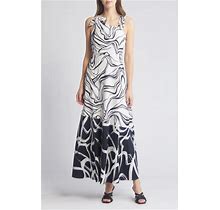 Du Paradis Asymmetric Neck A-Line Dress In Marmo Bianco Nero At Nordstrom, Size Large