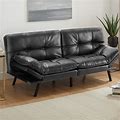Futon Sofa Bed - Sleeper Convertible Futon Couch, Memory Foam Couch Convertible Loveseat For Living Room - Black PU