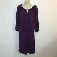 Talbots Small S Purple Drop Waist Knee Length Dress 3/4 Sleeves Scoop