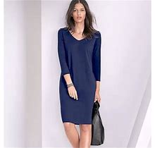 Eileen Fisher Dresses | Eileen Fisher Tencel Lyocell V-Neck Jersey Dress Size Medium 3/4 Sleeve Blue | Color: Blue | Size: M