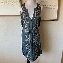 Tiny Dresses | Tiny Embroidered Gold Floral Tank Dress Button Up | Color: Blue | Size: M