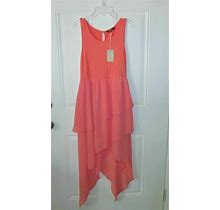 Doe & Rae Sleeveless High-Low Dress Layered Design Coral Color Size