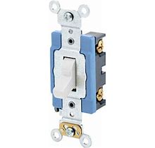 Leviton 15 Amp 120V Toggle Lighted Handle Illuminated Off Single-Pole AC Quiet Switch Industrial Grade Self Grounding Back And Side Wired White (1201-