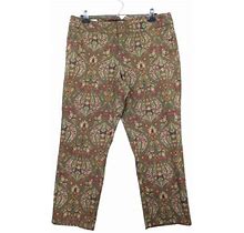 Liz Claiborne Audra Pants Women 14P Brown Boho Print Pockets 100%