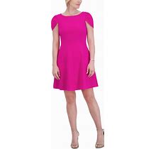 Jessica Howard Petite Draped-Sleeve Fit & Flare Dress - Fuchsia - Size 4P