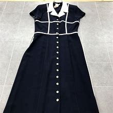 Vintage Danny & Nicole Navy Button Up Collared A-Line Dress Womens Size 12