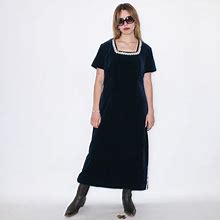 VINTAGE DRESS, 90S, Y2K, 00S - Vintage 90 Velvet Party Maxi Dress In Black / Navy
