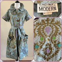 NOS 50S Pastimer By Modern Dress Rockabilly Swing Gold Metallic Paisley 40S Deadstock Cabana Resort Cocktail Western Sun Faded Distressed