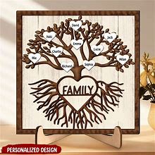 Family Tree Sweet Heart Members Personalized 2 Layers Wooden Plaque,Gift For Mom,Gift For Grandma,Mother's Day Gift,Gift For Family