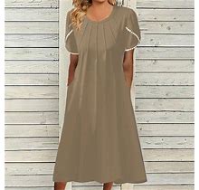 Brilliant Clothes For Women Clearance Under $10 Women Casual Sexy V-Neck Printing Summer Dresses Short Sleeve Pockets Dress Holiday Party/Brown