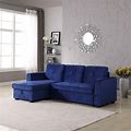 Legend Vansen 91''Velvet Sofa Chaise Storage Reversible L-Shape Sleeper Sectional,Sofabed,Seelper, Apt, Blue