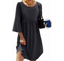 Niuer Ladies Swing Dresses Long Sleeve Sundress Crew Neck Summer Midi Dress Boho Plus Size Black XS