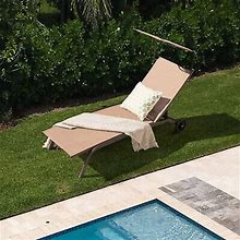 Outdoor Chaise Lounge Chair With Sunshade Patio 6-Level Adjustable Recliner