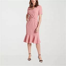 London Style Petite Short Sleeve Fit + Flare Dress | Pink | Petites 16 Petite | Dresses Fit + Flare Dresses | Easter Fashion