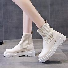 Homadles Women's Ankle Boots On Sale Low Heel- Platform Breathable Breathable Boots Beige Size 7.5
