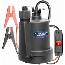 Superior Pump 91012 Submersible Utility Water Pump 12 Volt With 20 Foot Cord