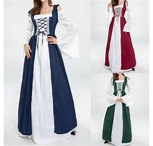 Mairbeon Halloween Dress Maxi Square Neck Royal Vintage Tight Waist Cosplay Dress For Party