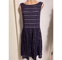 Anthropologie Postmark Dress M Sunstream Crochet Lined Open Bow Tie Back Purple
