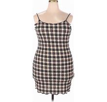 Shein Casual Dress - Mini Square Sleeveless: Tan Plaid Dresses - Women's Size 2X