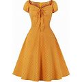 Wellwits Women's Convertible Off Shoulder Tie Ruched Front 1950S Vintage Dress