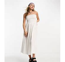 COLLUSION Shirred Bodice Maxi Summer Smock Dress In White - White (Size: 0)