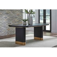 Doheny Wood And Metal Oval Dining Table In Black And Brass - 30" X 79" X 39"