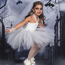 Halloween Costume For Kids Girl Tutu Dress Masquerade Ghost Bride Dress Gift