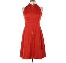 Akris Punto Casual Dress - A-Line Collared Sleeveless: Red Print Dresses - Women's Size 6
