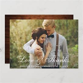 Rustic Wedding Wood Back Photo Love And Thanks Thank You Card