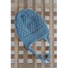 Baby Bonnet Merino Wool Baby Cap With Ties Blue Knit Baby Hat Newborn Baby Shower Gift
