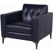 MAKLAINE 19" Mid-Century Leather Upholstered Tight Back Accent Chair In Navy