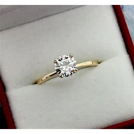 1.5 Ct Round Cut Real Moissanite Solitaire Engagement Ring Solid 10K Yellow Gold