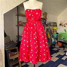 J. Crew Dresses | J. Crew Collection Silk Strapless 50S 80S Polka Dot Red Dress 0 Xs Minnie Mouse | Color: Gold/Red | Size: 0