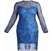 Tadashi Shoji, Plus Size Women's Plus Beaded Lace Long-Sleeve Sheath Dress - Night Blue - Size 24