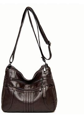 Fashion PU Leather Shoulder Bag, Women's Multi Pocket Purse, Casual Travel Crossbody Bag,Dark Brown,Popular,Temu